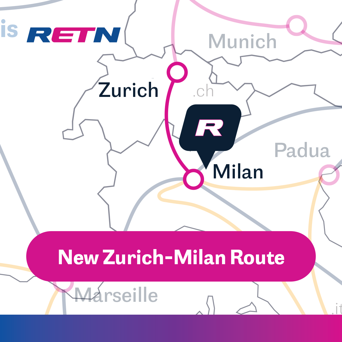 RETN verbessert die Anbindung der Schweiz an Europa  Mit neuer Route Zürich – Mailand