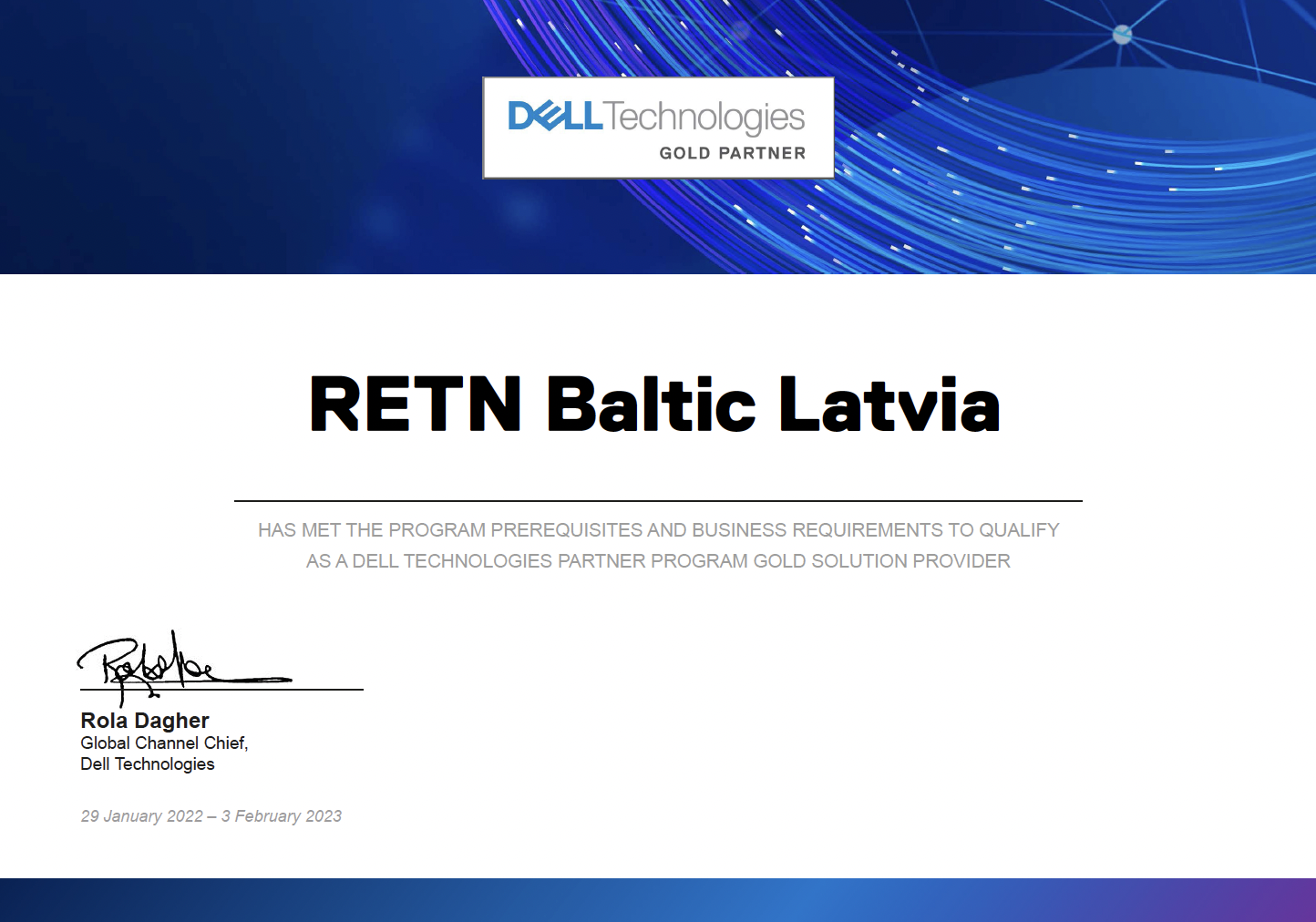 RETN Baltic is qualified as a DELL Technologies partner program Gold solution provider